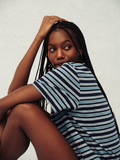CLASSIC COTTON DAILY STRIPE BOYFRIEND TEE - WASHED | SET ACTIVE Recommended