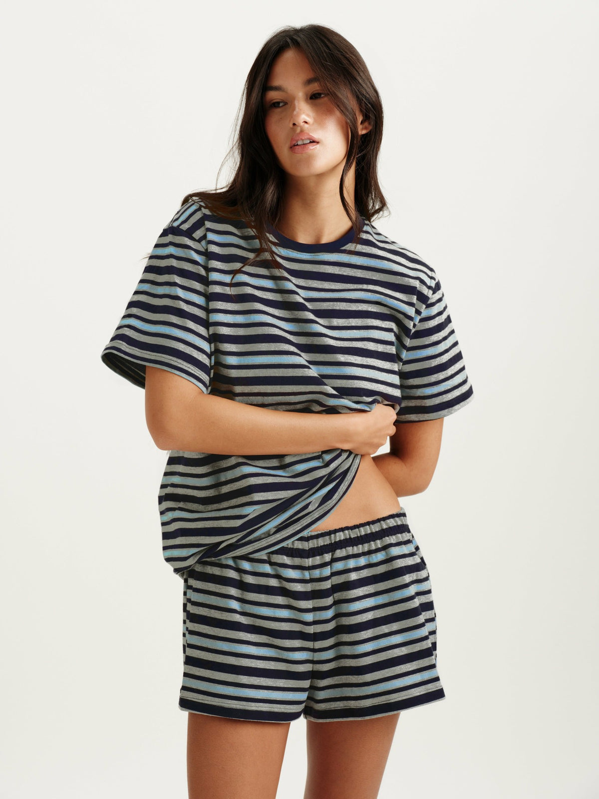 CLASSIC COTTON DAILY STRIPE BOYFRIEND TEE - WASHED | SET ACTIVE Recommended