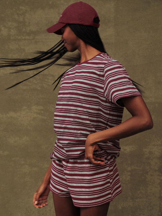 CLASSIC COTTON DAILY STRIPE BOYFRIEND TEE - SEPIA | SET ACTIVE Exclusive