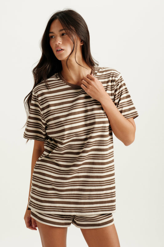 CLASSIC COTTON DAILY STRIPE BOYFRIEND TEE - GRAIN | SET ACTIVE Signature