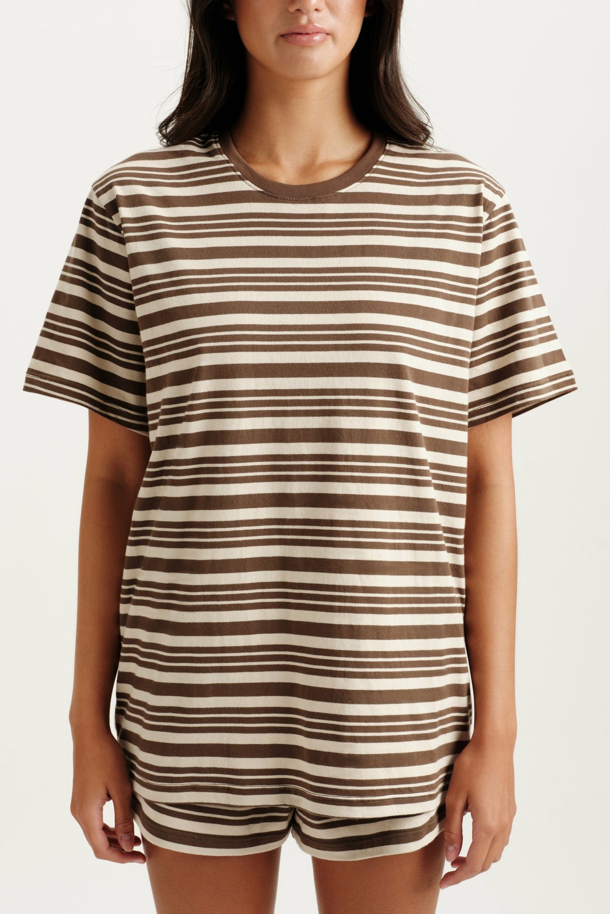 CLASSIC COTTON DAILY STRIPE BOYFRIEND TEE - GRAIN | SET ACTIVE Signature