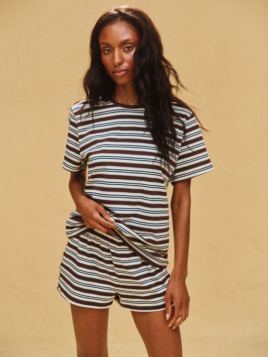 CLASSIC COTTON DAILY STRIPE BOYFRIEND TEE - KONA | SET ACTIVE Trending