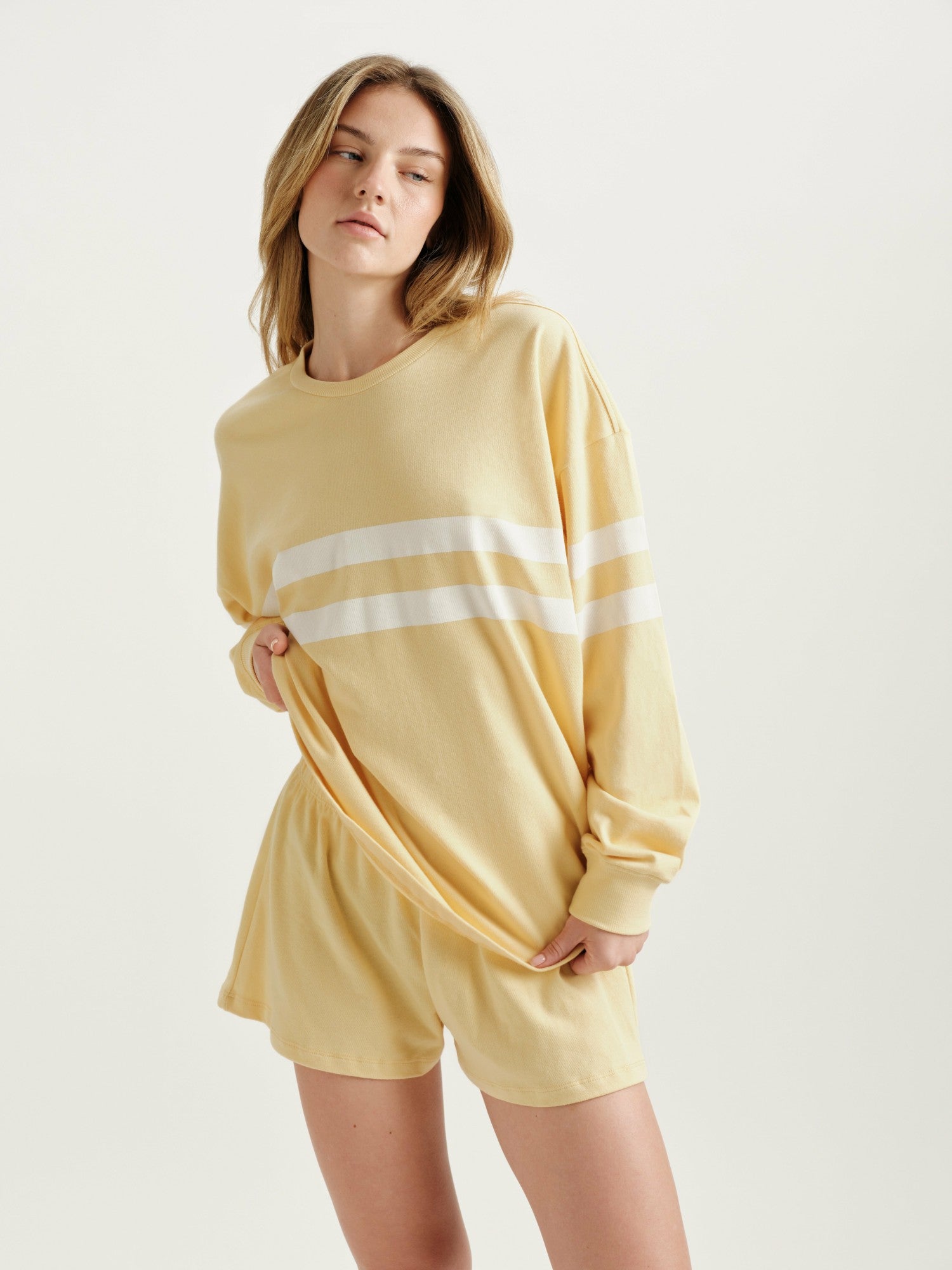 HEAVY COTTON EASY STRIPE LONG SLEEVE - BUTTER | SET ACTIVE Signature