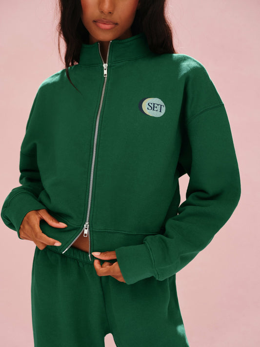 MIDWEIGHT SWEATS STAPLE SET FUNNEL ZIP - LAWN | SET ACTIVE Featured