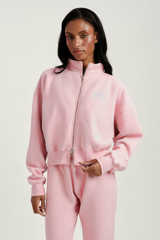 MIDWEIGHT SWEATS STAPLE SET FUNNEL ZIP - BLUSH | SET ACTIVE Recommended