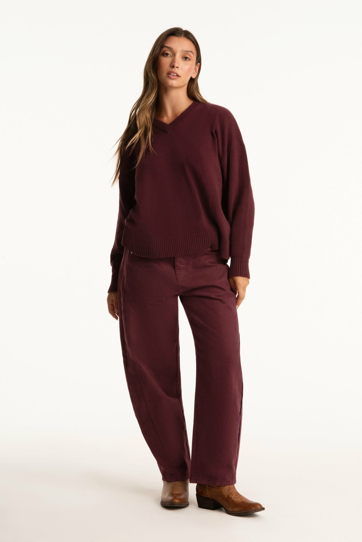 SET X PARKE COTTON V-NECK SWEATER - RHUBARB | SET ACTIVE Trending