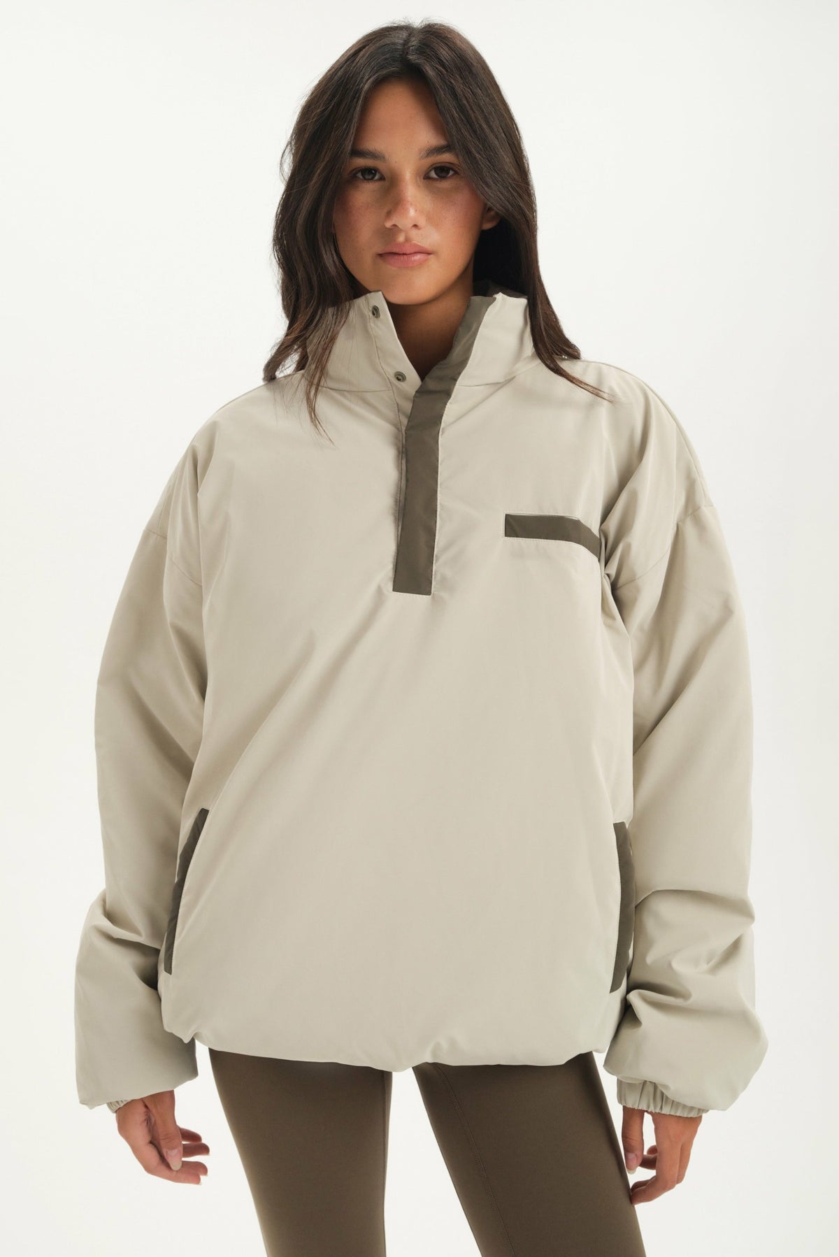 NYLON PUFF QUARTER SNAP JACKET - SPARROW | SET ACTIVE Exclusive