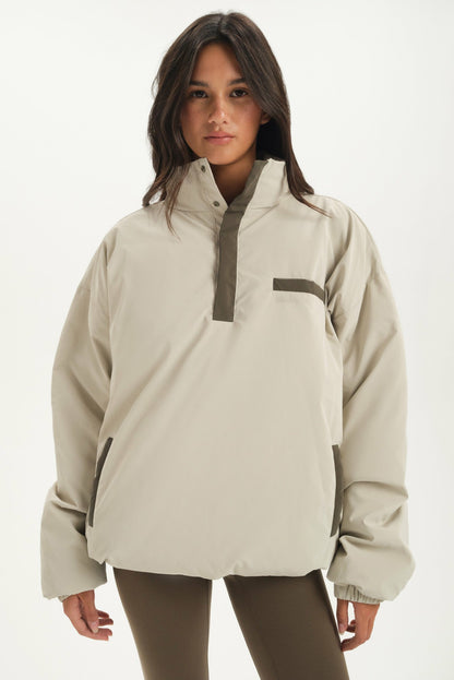 NYLON PUFF QUARTER SNAP JACKET - SPARROW | SET ACTIVE Exclusive