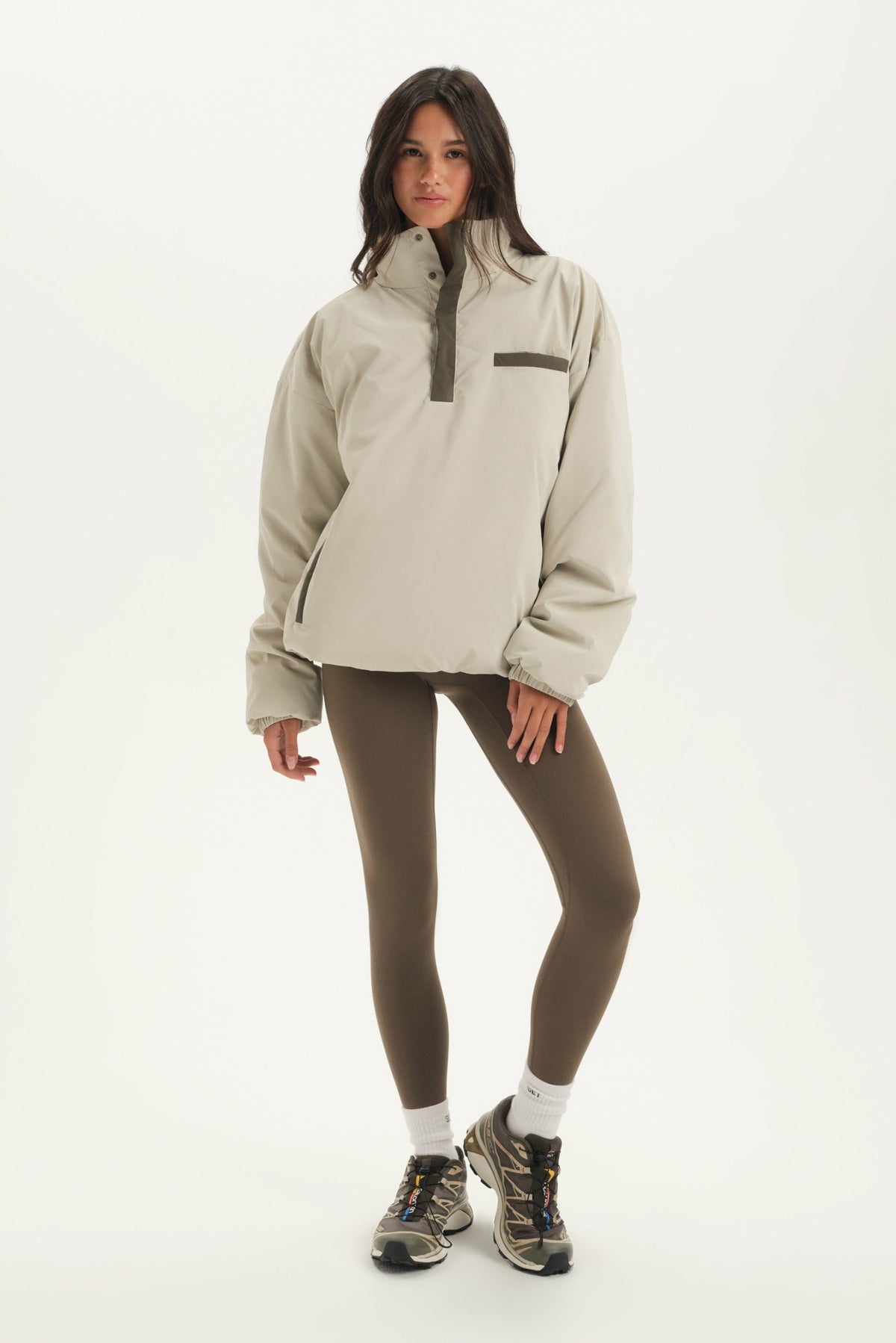 NYLON PUFF QUARTER SNAP JACKET - SPARROW | SET ACTIVE Exclusive