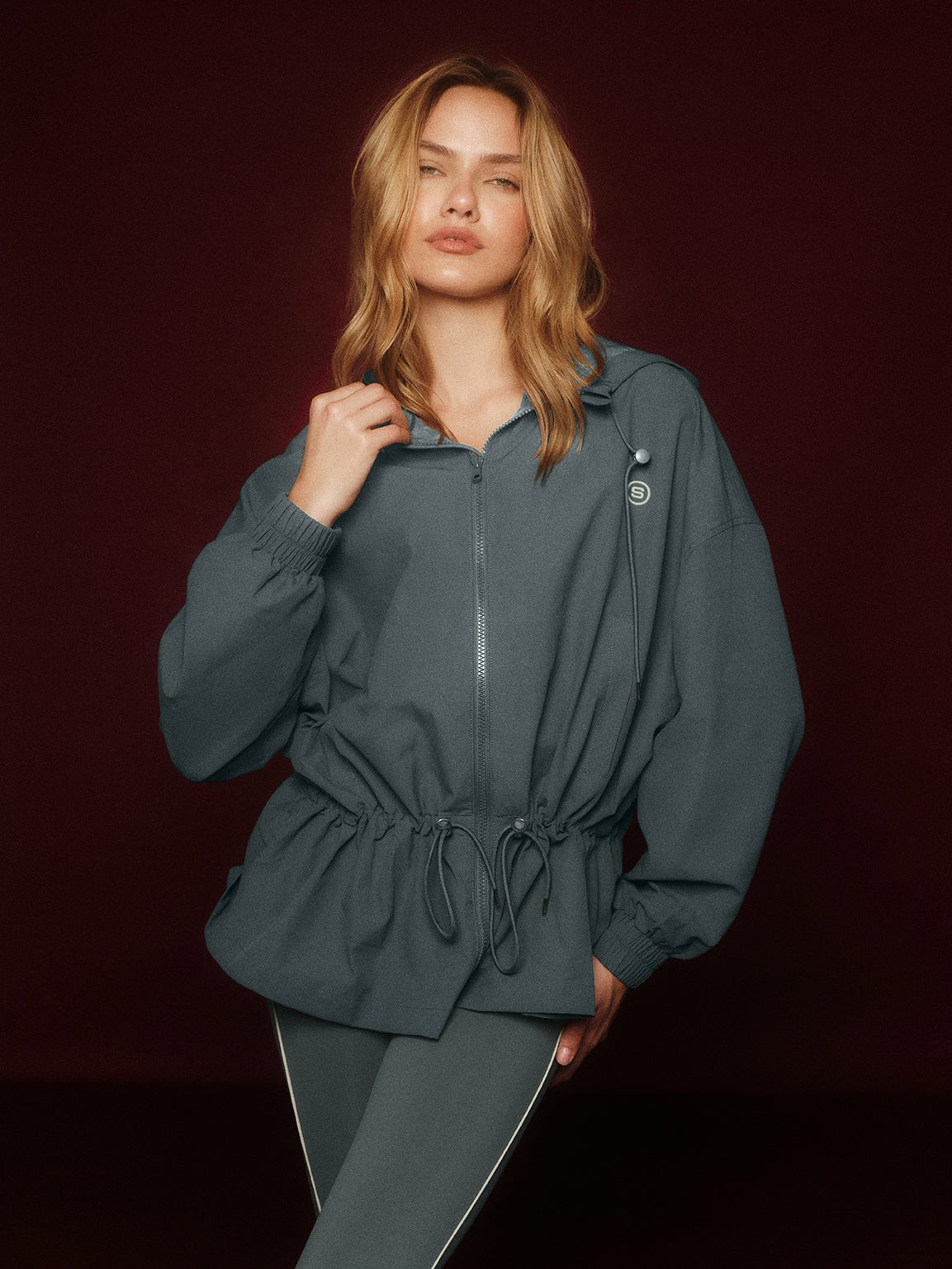 NYLON TRACK CINCHED WINDBREAKER - MAST | SET ACTIVE Classic