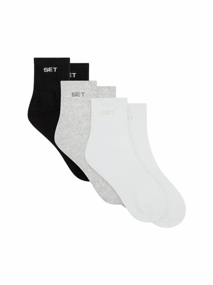 SET SHORTY SOCKS (3 PACK) - WHITE/HEATHER GREY/ONYX | SET ACTIVE Signature
