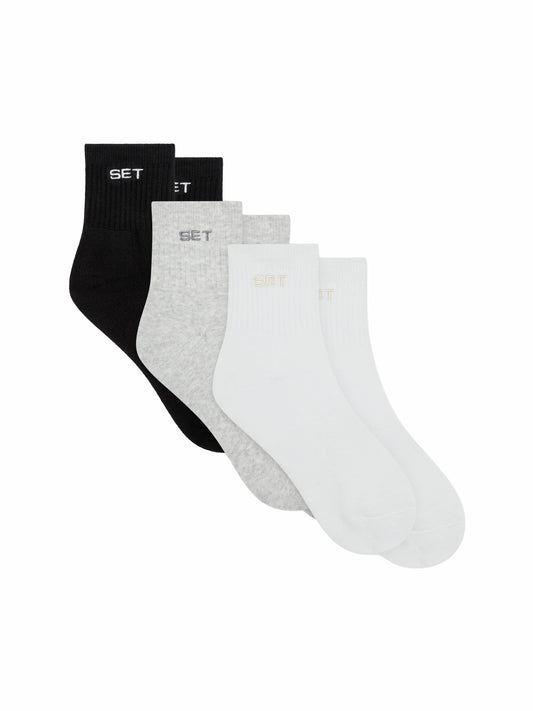 SET SHORTY SOCKS (3 PACK) - WHITE/HEATHER GREY/ONYX | SET ACTIVE Signature