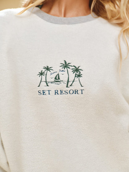 MIDWEIGHT SWEATS STAPLE SET REVERSE PALM CREWNECK - FOG HEATHER GREY | SET ACTIVE Exclusive
