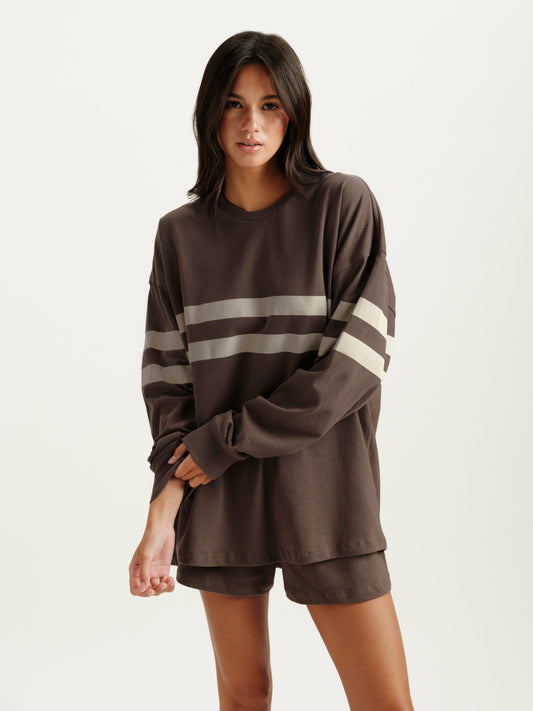 HEAVY COTTON EASY STRIPE LONG SLEEVE - GRAIN | SET ACTIVE Signature