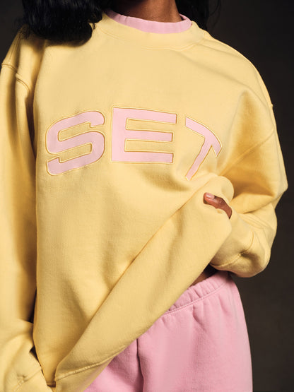 MIDWEIGHT SWEATS STAPLE SET LAYERED CREWNECK - TAFFY | SET ACTIVE Best Seller